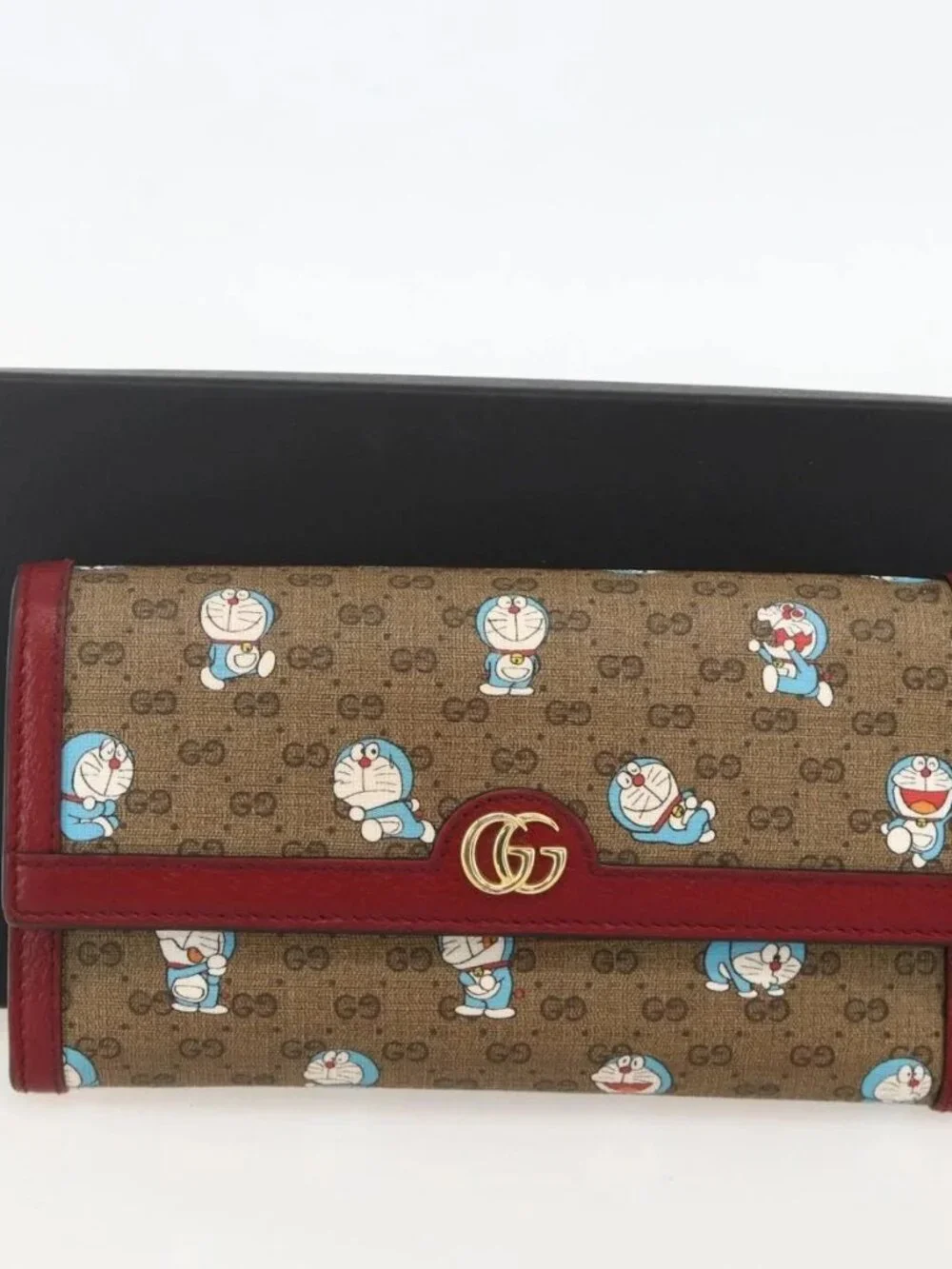GUCCI Micro GG Supreme Doraemon Long Wallet PVC Beige Gold 647786 Auth 175793A